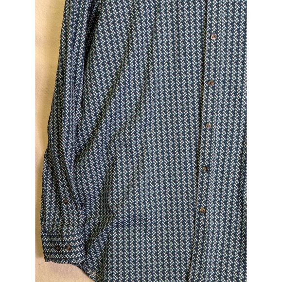 Axist Men size 2X Long Sleeve Button Up Cotton Blend Green Blue Design Shirt - Picture 7 of 11